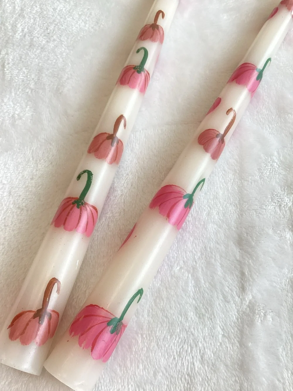 Anthropologie Fall Icons Taper Candles Set of 2 New Painted Pumpkins Rose Pink